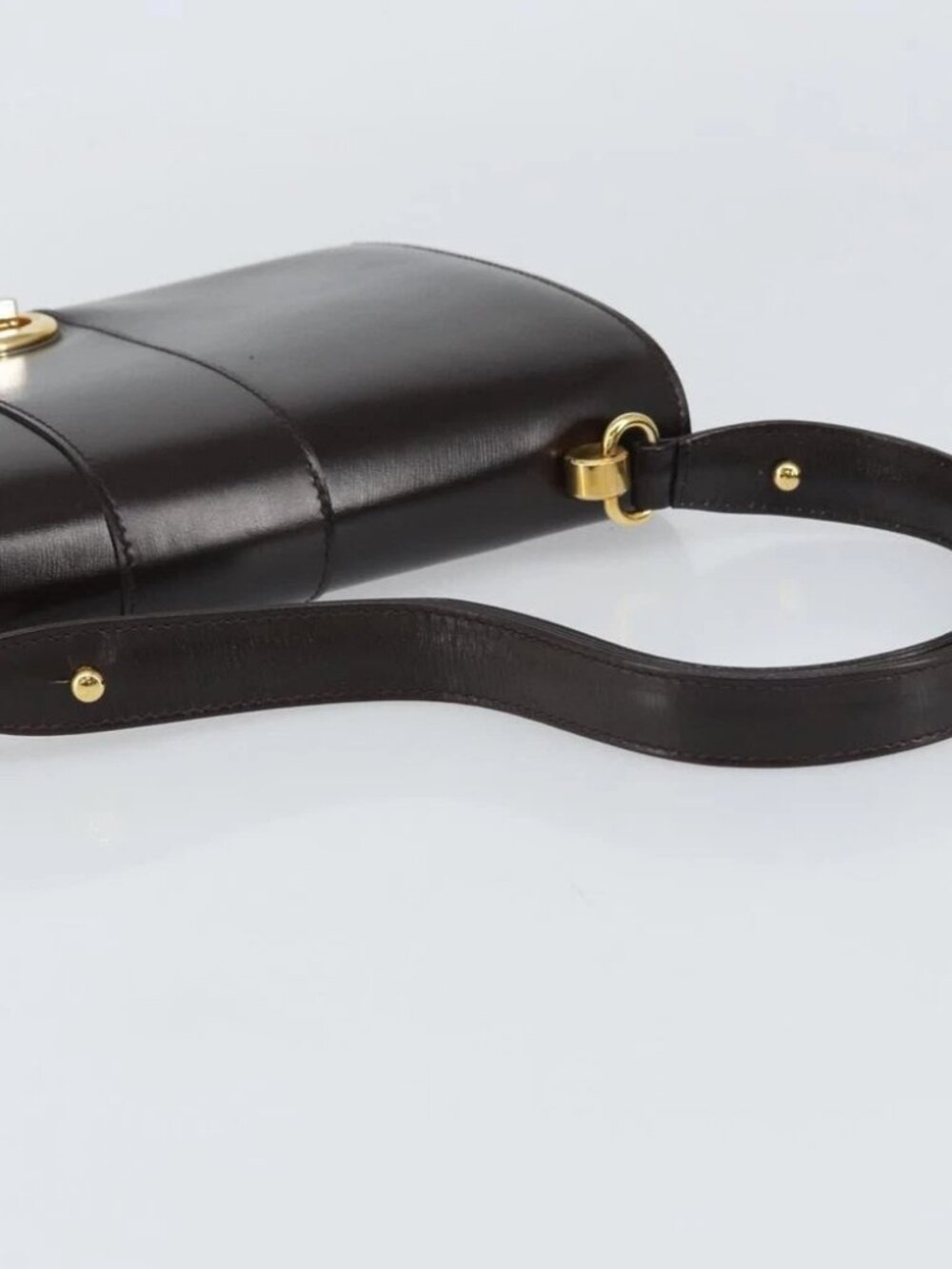 GUCCI Shoulder Bag Leather Dark Brown Gold Auth - Picture 7 of 16